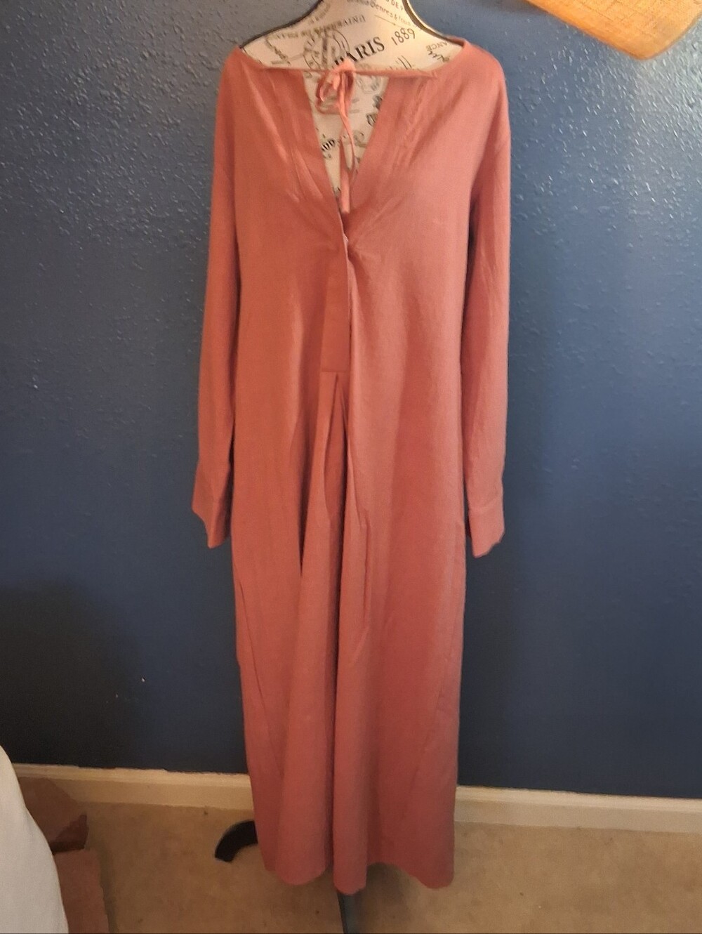 Flamingo Dusty Rose Womens Cotton Maxi Dress W Snaps & Tie Large